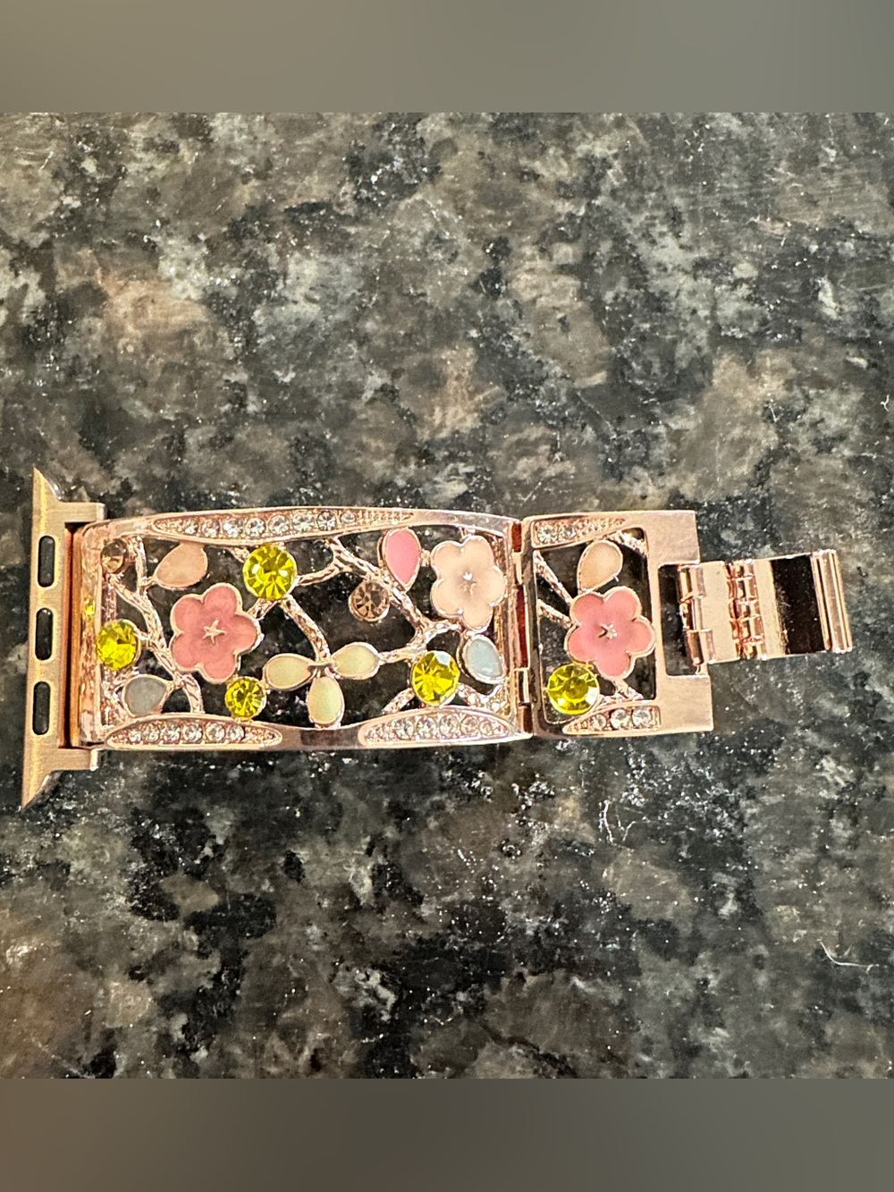 Rose Gold Floral Crystal Apple Watch Band 42/44/45/46/49mm series 11/10/9/8/7 - Picture 6 of 10